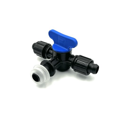 Robinet Jollytape cu tub picurar, robinet jolly tape, robinet plastic, robinet cu inel, robinet albastru, picurare, pentru tub, Robinet 2xDN16x16mm, Robinet de pornire, robinet 16x16mm, tub